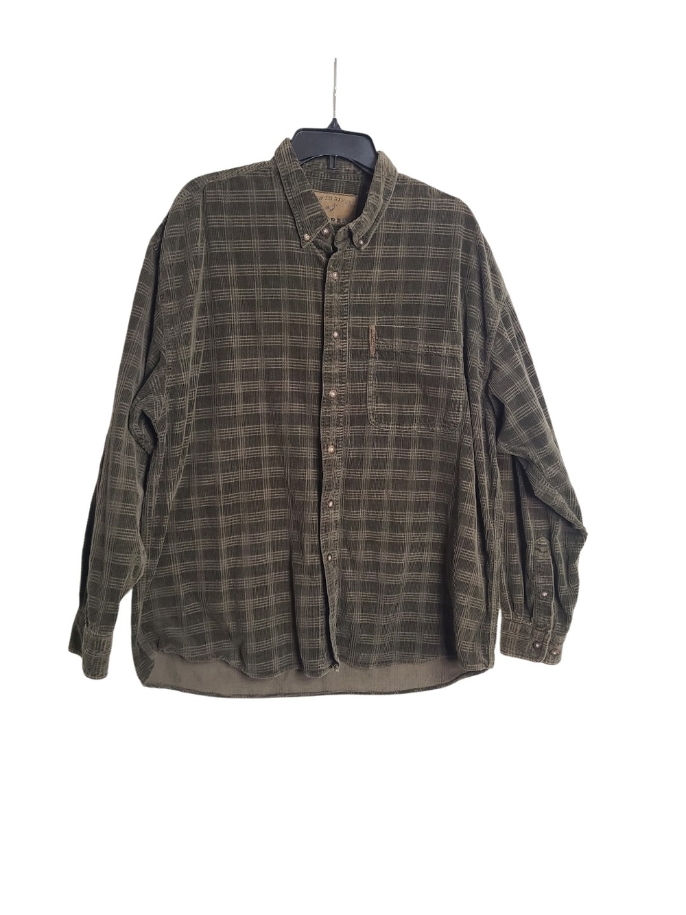 North River Outfitters Men XL Olive Plaid Corduroy Long Sleeve Button Down Shirt